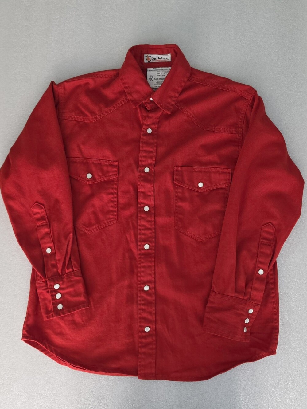 Just In Trend FR Flame Resistant Western Work Shirt Red Snap Button Men’s Size S